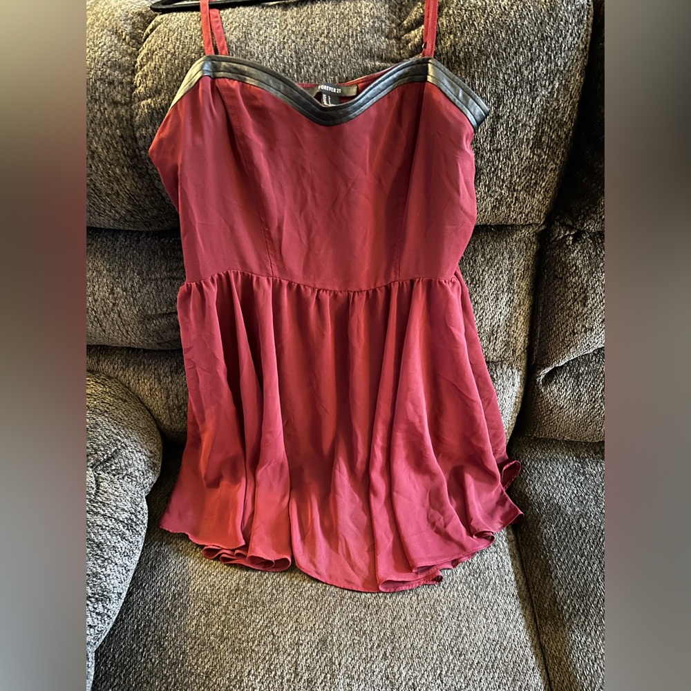 Red dress with black leather accent Forever 21